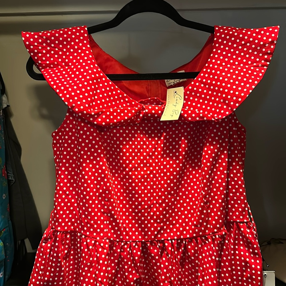 NWT Lindy Bop Flare retro dress size L- Red Polka Dot